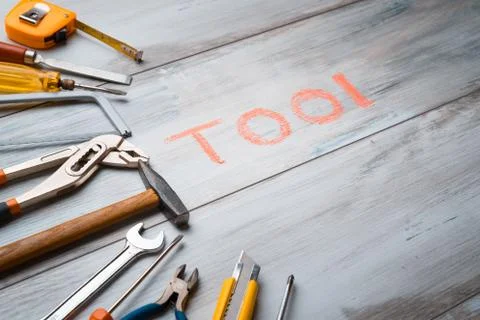Set of work tool and written Tool Stock Photos