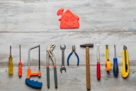 Set of work tool  with icon of house 写真素材