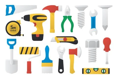 Set of work tools in flat design Illustrazione stock