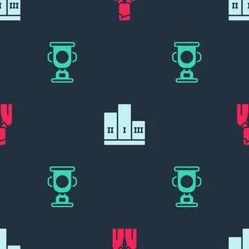 Set Worker, Award over winner podium and cup on seamless pattern. Vector Stock Illustration
