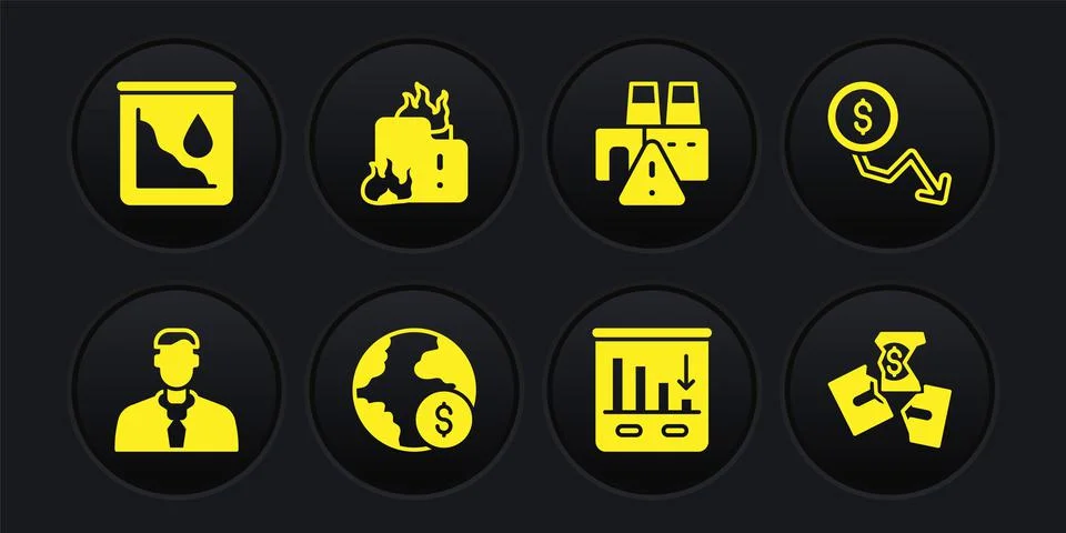 Set Worker, Dollar rate decrease, Global economic crisis, Pie chart infographic 库存插图