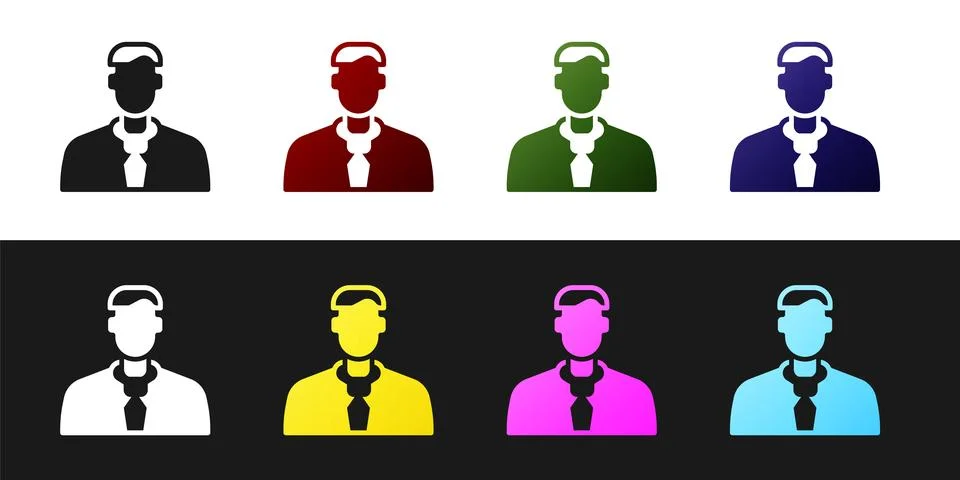 Set Worker icon isolated on black and white background. Business avatar sym.. Stock Illustration