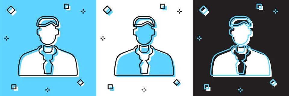 Set Worker icon isolated on blue and white, black background. Business avatar Illustrazione stock