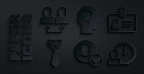 Set Worker, Identification badge, Tie, time, and Exchange work icon. Vector Illustrazione stock