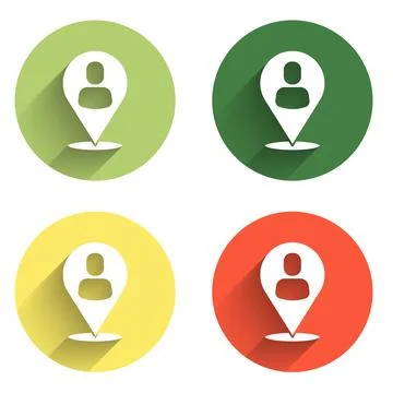 Set Worker location icon isolated with long shadow background. Color circle.. Stock Illustration