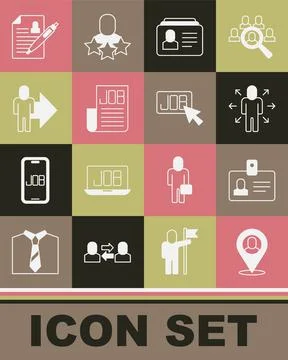 Set Worker location, Identification badge, Multitasking manager working, Resume Illustrazione stock