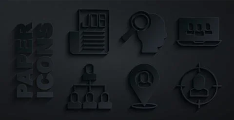 Set Worker location, Project team base, Employee hierarchy, Head hunting Stock Illustration