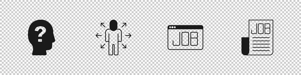 Set Worker, Multitasking manager working, Search job and icon. Vector 스톡 일러스트