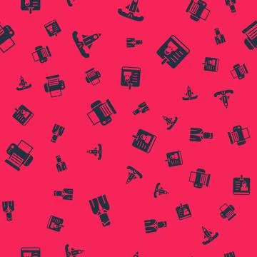 Set Worker, Rocket, Printer and Identification badge on seamless pattern. Vector Stock Illustration