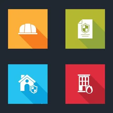 Set Worker safety helmet, Contract with shield, House and Fire in burning house 스톡 일러스트