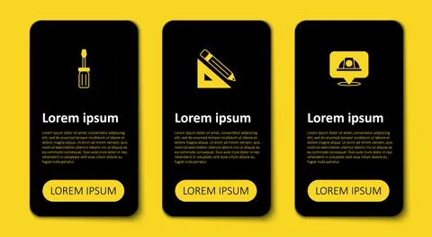 Set Worker safety helmet, Triangular ruler and pencil and Screwdriver. Business Stock Illustration