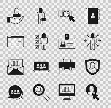 Set Worker User protection Multitasking manager working Search job Resume and Stockillustratie