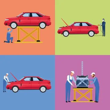 Set of workers car factory Stock Illustration