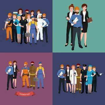Set workers team, profession people uniform, cartoon vector illustration Stock Illustration