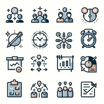 Set of workflow and management icons in simple style on white background. Stock Illustration