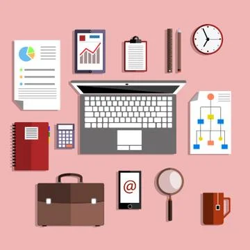 Set of working and educational equipment Stock Illustration