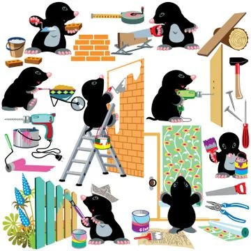 Set working home renovation Stock Illustration