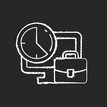 Set working hours chalk white icon on dark background Illustrazione stock