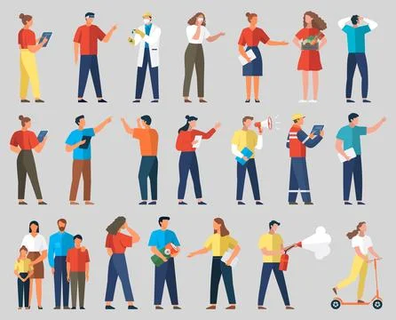 Set of working people on topic of energy supply, diverse men and women icon.. Stock Illustration