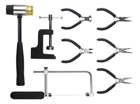Set of working tools with black handles, isolated on white background 스톡 사진