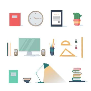 A set of workplace elements for a student or freelancer. Stock Illustration