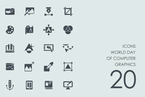 Set World day of computer graphics icons Stock Illustration