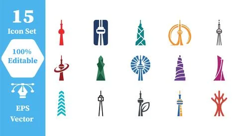 Set of world famous skyscraper landmark icons with skyscraper, landmark Stock-Illustration