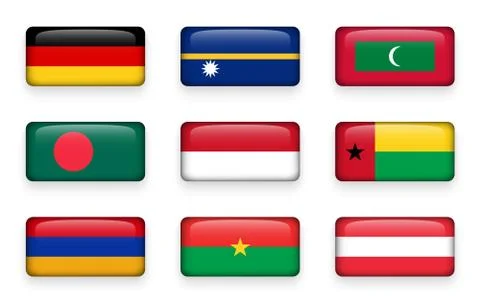 Set of world flags rectangle buttons Illustrazione stock