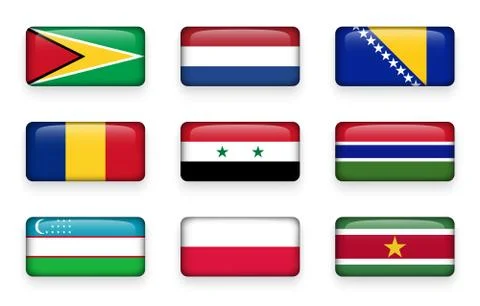 Set of world flags rectangle buttons Illustrazione stock