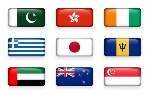 Set of world flags rectangle buttons Illustrazione stock