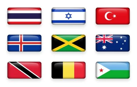 Set of world flags rectangle buttons Illustrazione stock