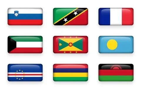 Set of world flags rectangle buttons Illustrazione stock