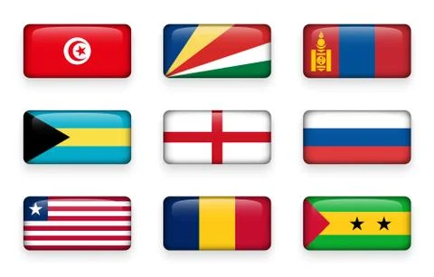 Set of world flags rectangle buttons Illustrazione stock