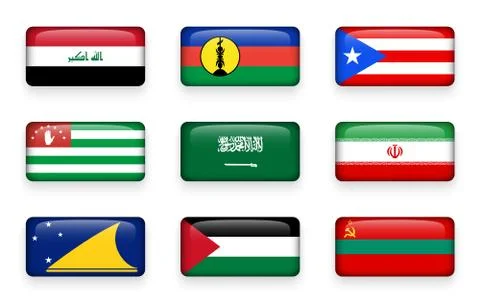 Set of world flags rectangle buttons Stock Illustration