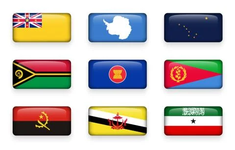 Set of world flags rectangle buttons 스톡 일러스트