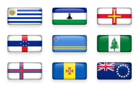 Set of world flags rectangle buttons Stock Illustration