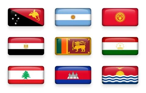 Set of world flags rectangle buttons 스톡 일러스트