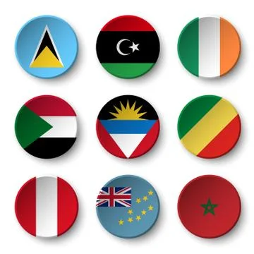 Set of world flags round badges Stock Illustration