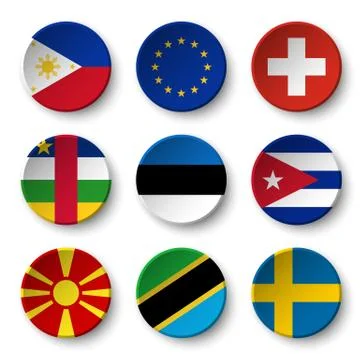 Set of world flags round badges Stock Illustration