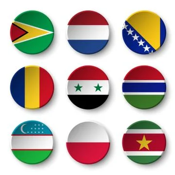 Set of world flags round badges Stock Illustration