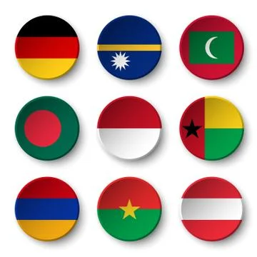 Set of world flags round badges Stock Illustration