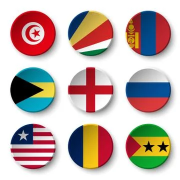 Set of world flags round badges Stock Illustration