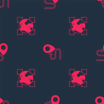 Set World globe with compass and Route location on seamless pattern. Vector Stock Illustration