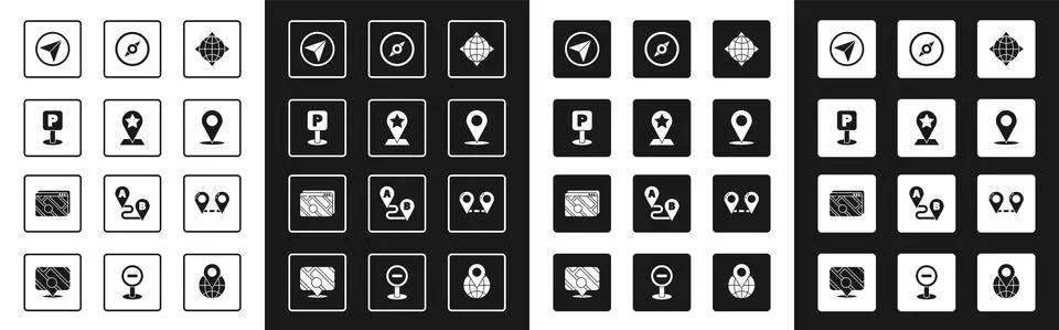 Set World globe with compass, Map pointer star, Parking, Infographic of city map 스톡 일러스트