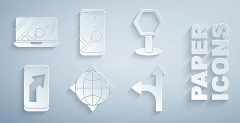 Set World globe with compass, Road traffic sign, City map navigation,  and .. Stock Illustration