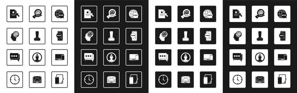 Set World map made from speech bubble, Stamp, Mail and e-mail, Document cursor 스톡 일러스트