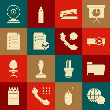 Set World map made from speech bubble, Document folder, Presentation, movie,  Stock Illustration