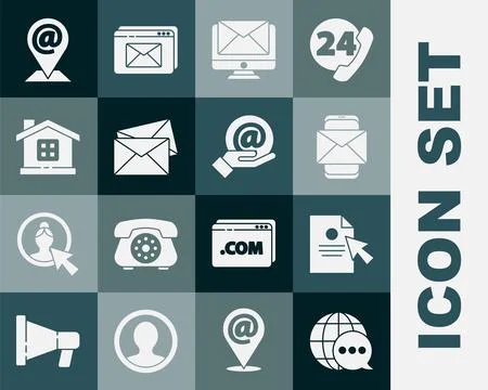 Set World map made from speech bubble, Document and cursor, Mobile envelope.. Stock Illustration