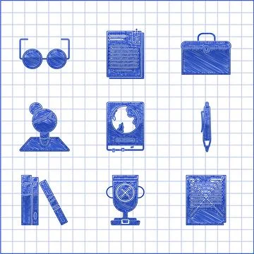 Set World map on a school blackboard, Award cup, Exam paper with incorrect Stock Illustration