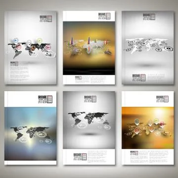 Set of world maps in perspective, blurred infographic vectors. Brochure, flyer 스톡 일러스트